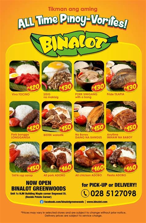 Binalot menu price 2022.